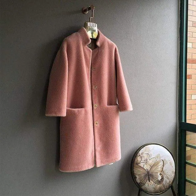 Stand Collar Female Merino Sheep Fur Women Coat