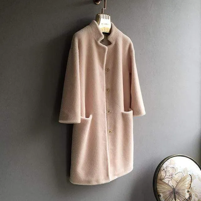 Stand Collar Female Merino Sheep Fur Women Coat
