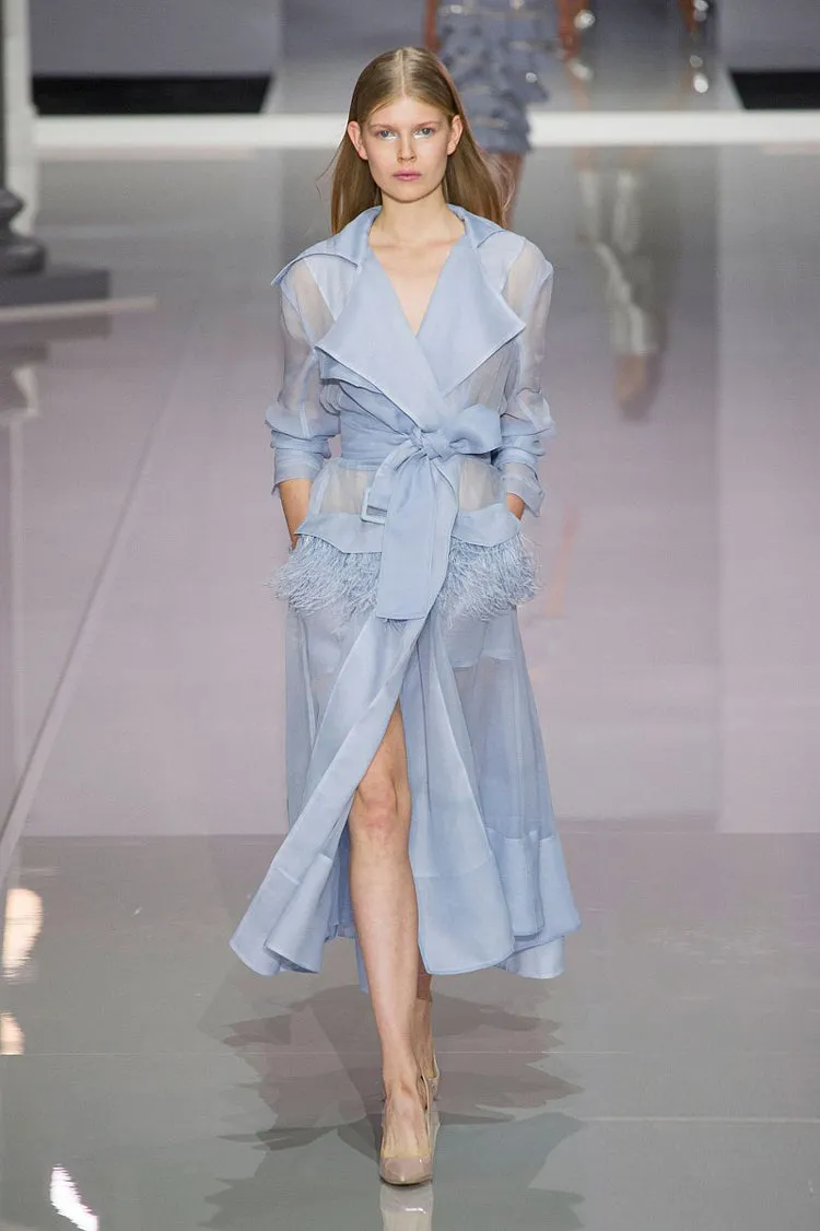 Summer European Runway Women Sexy Organza Through Trench Dress