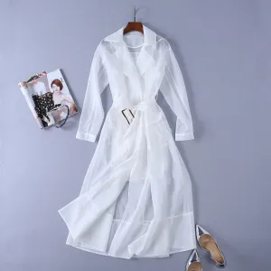 Summer European Runway Women Sexy Organza Through Trench Dress
