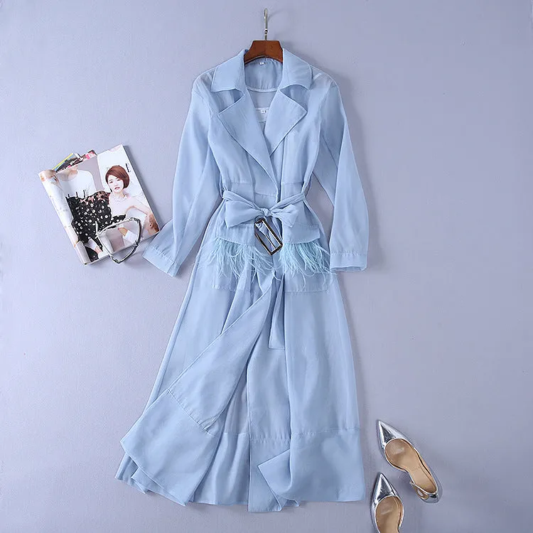 Summer European Runway Women Sexy Organza Through Trench Dress