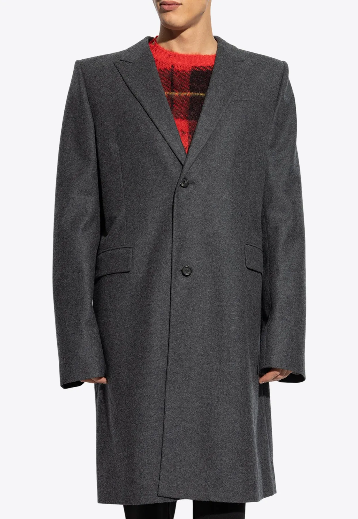 T-bar Single-Breasted Wool Coat