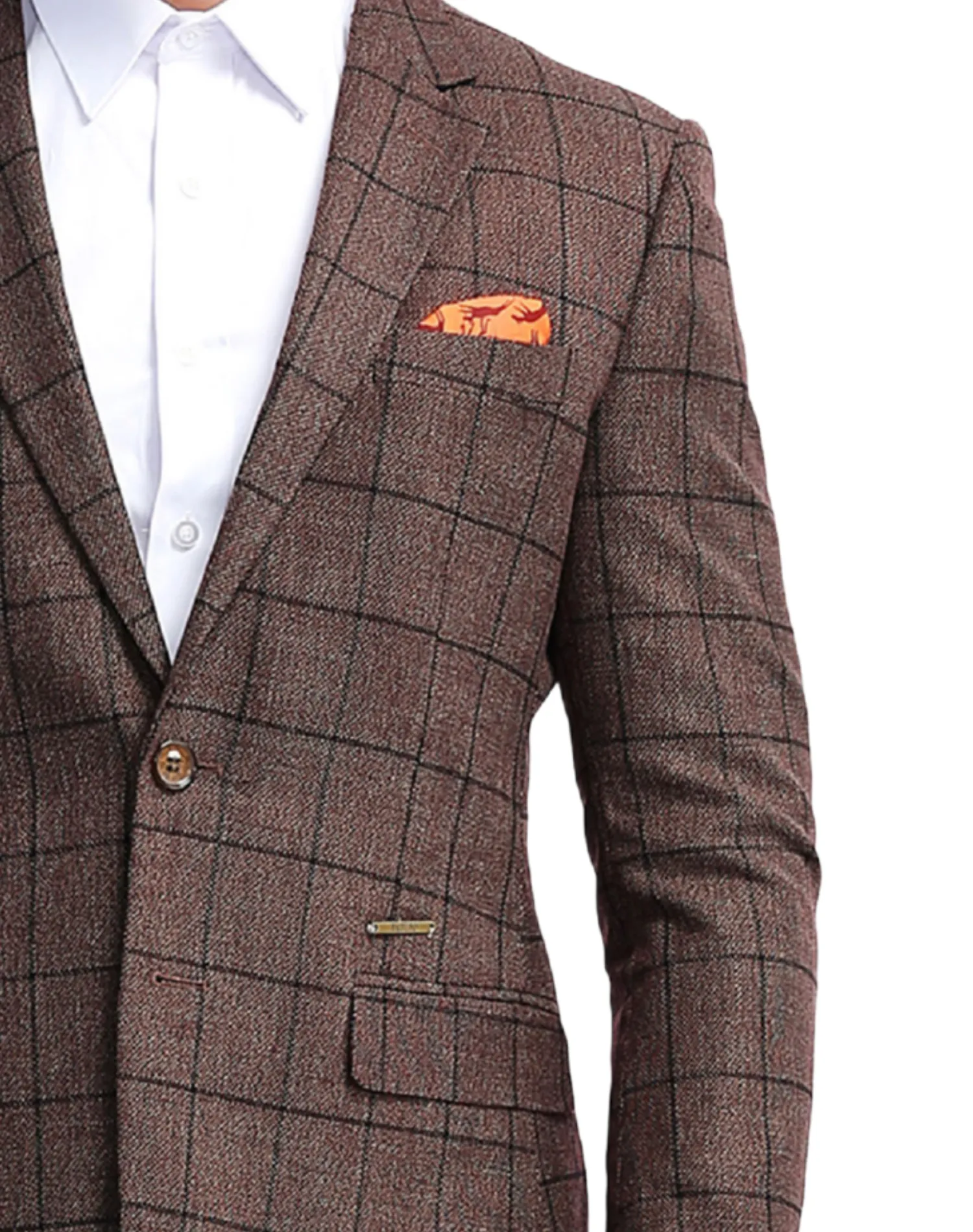Tazzio Windowpane Slim Fit Jacket - Brown