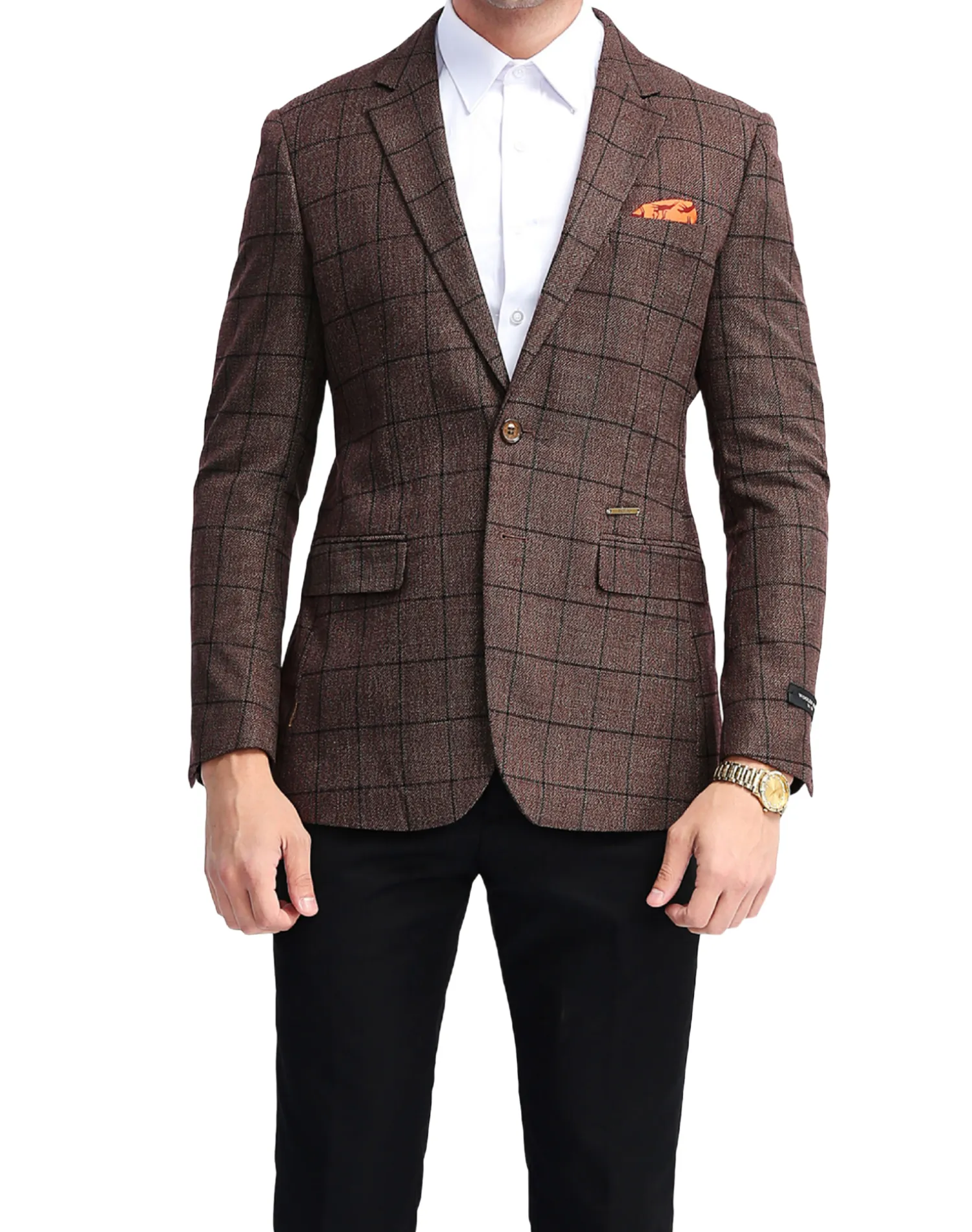 Tazzio Windowpane Slim Fit Jacket - Brown
