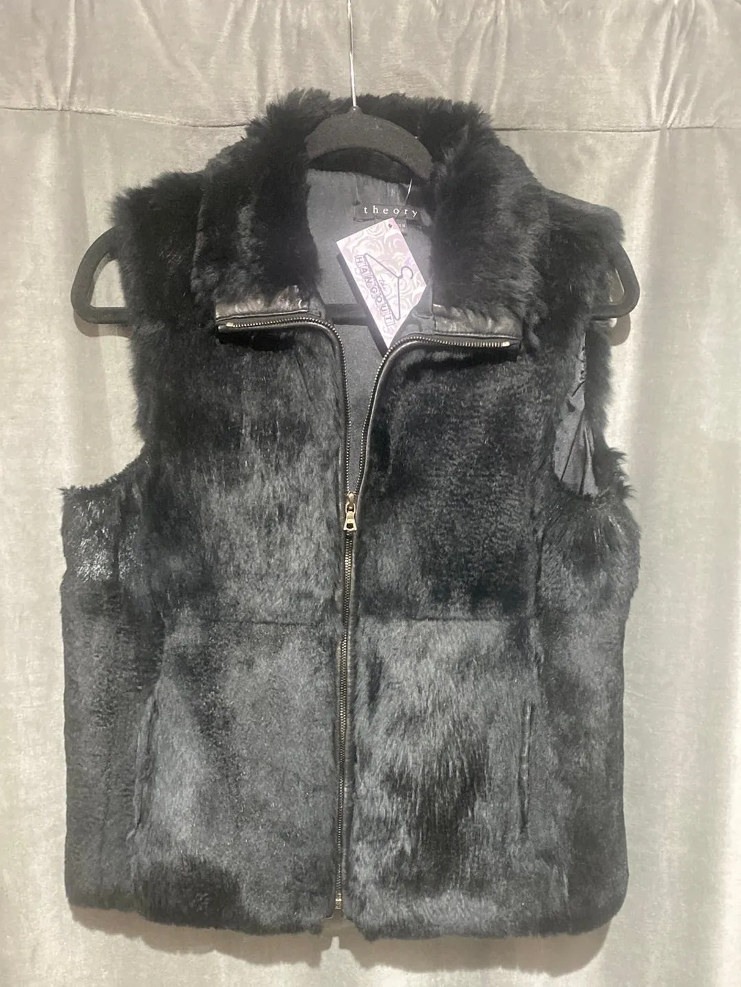 Theory Black Fur Vest with zipper