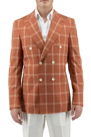 Tiglio Luxe Burnt Orange With Off White Windowpane Santorini /THP Slim Fit Half Lined, Pure Wool Jacket TL2632