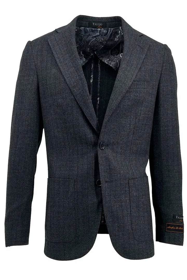 Tiglio Luxe Charcoal Gray With Stripes Veneto/THP Slim Fit Half Lined, Pure Wool Jacket TL3321