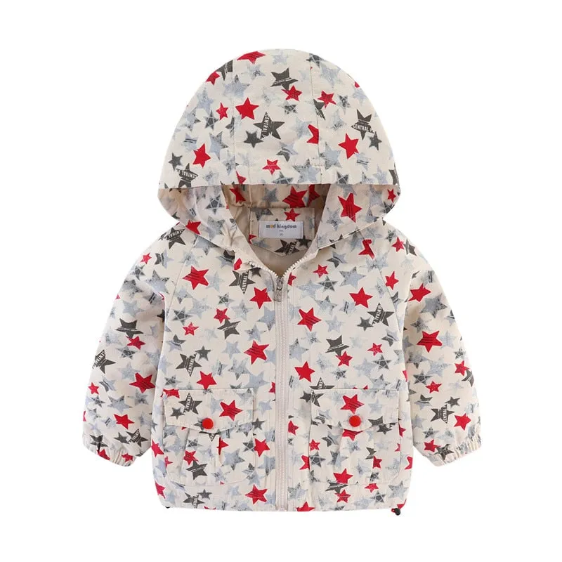Toddler Girls Zip Up Stars Print Hoodies Windbreaker Jacket - Yellow, Green, Red