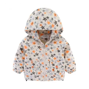 Toddler Girls Zip Up Stars Print Hoodies Windbreaker Jacket - Yellow, Green, Red