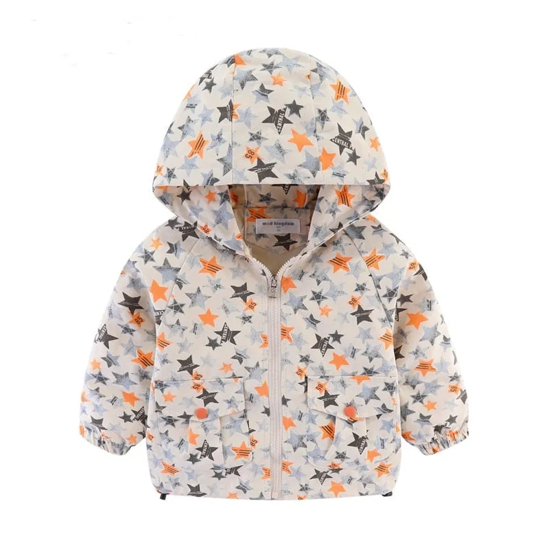 Toddler Girls Zip Up Stars Print Hoodies Windbreaker Jacket - Yellow, Green, Red
