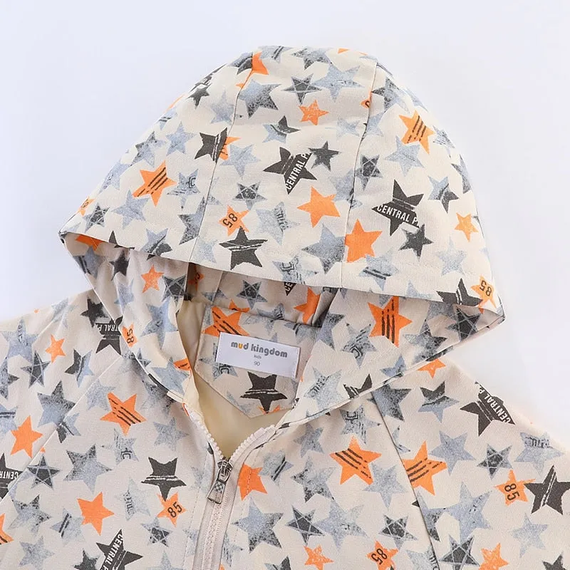 Toddler Girls Zip Up Stars Print Hoodies Windbreaker Jacket - Yellow, Green, Red