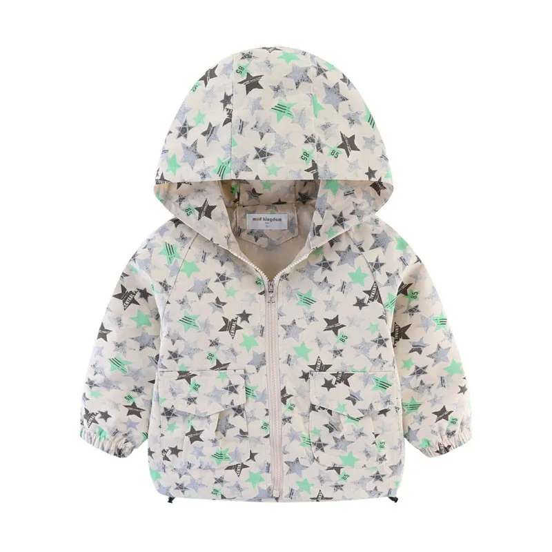 Toddler Girls Zip Up Stars Print Hoodies Windbreaker Jacket - Yellow, Green, Red