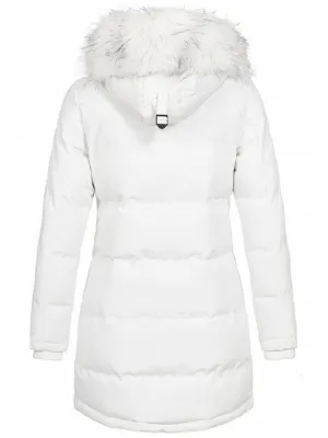 Trendy Slim Faux Fur Collar Hooded Solid Color Coat With Pockets