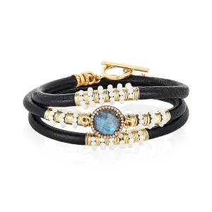 Triple Labradorite Diamond Leather Bracelet
