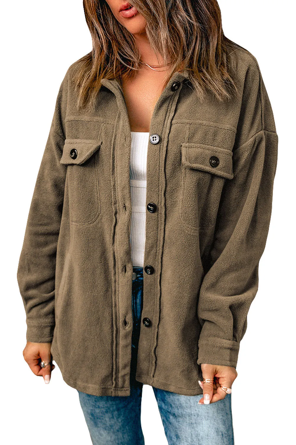 Turn Collar Buttoned Shirt Jacket
