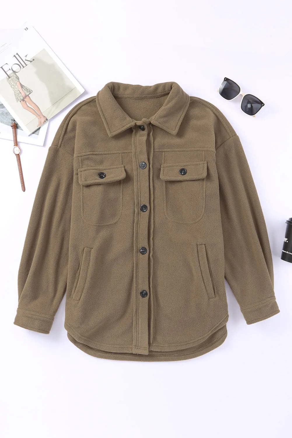 Turn Collar Buttoned Shirt Jacket