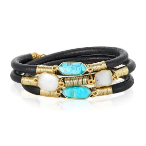 Turquoise Triple Black Leather Bracelet
