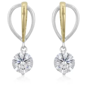 Two-tone Finish Cubic Zirconia Drop Earrings