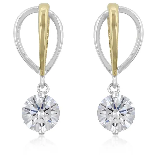 Two-tone Finish Cubic Zirconia Drop Earrings