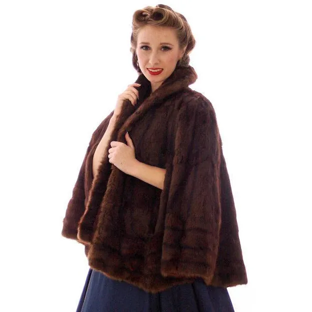 Vintage 40s Dark Brown Sable Fur Convertible Cape/ Stole O/S Hollywood Glamour