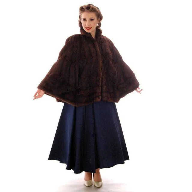 Vintage 40s Dark Brown Sable Fur Convertible Cape/ Stole O/S Hollywood Glamour