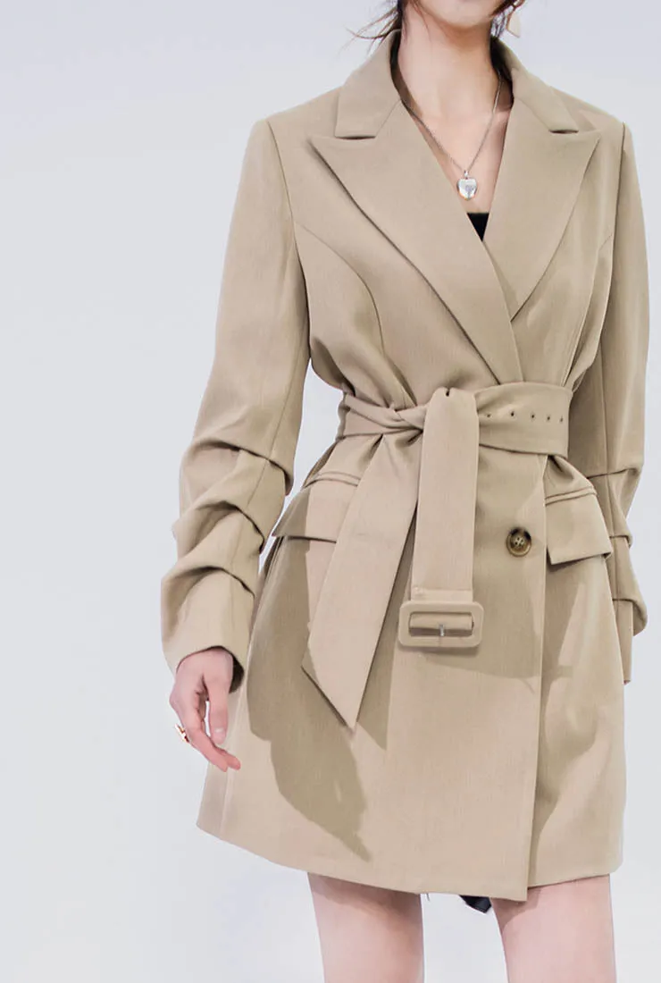 Vintage Chic Harbor-style Waist Belted Trench Coat