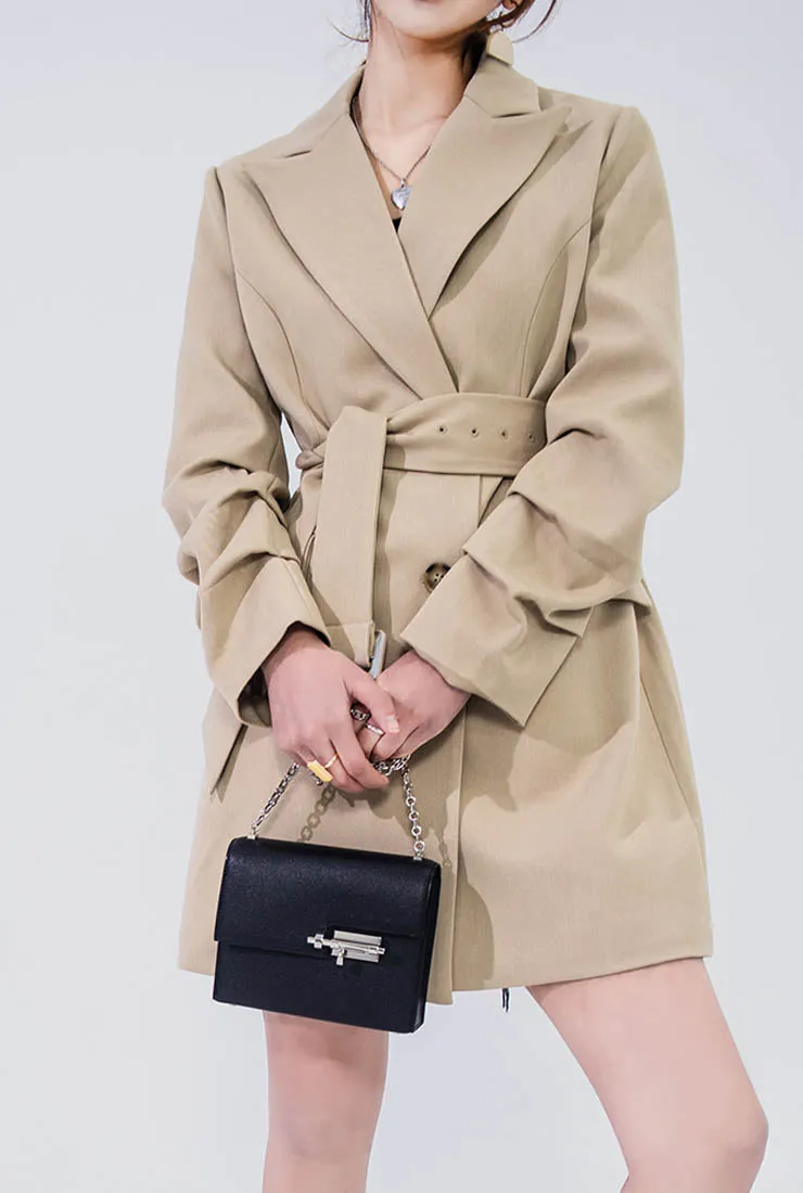 Vintage Chic Harbor-style Waist Belted Trench Coat
