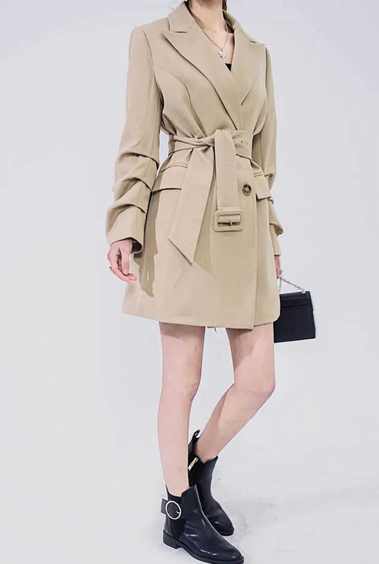 Vintage Chic Harbor-style Waist Belted Trench Coat