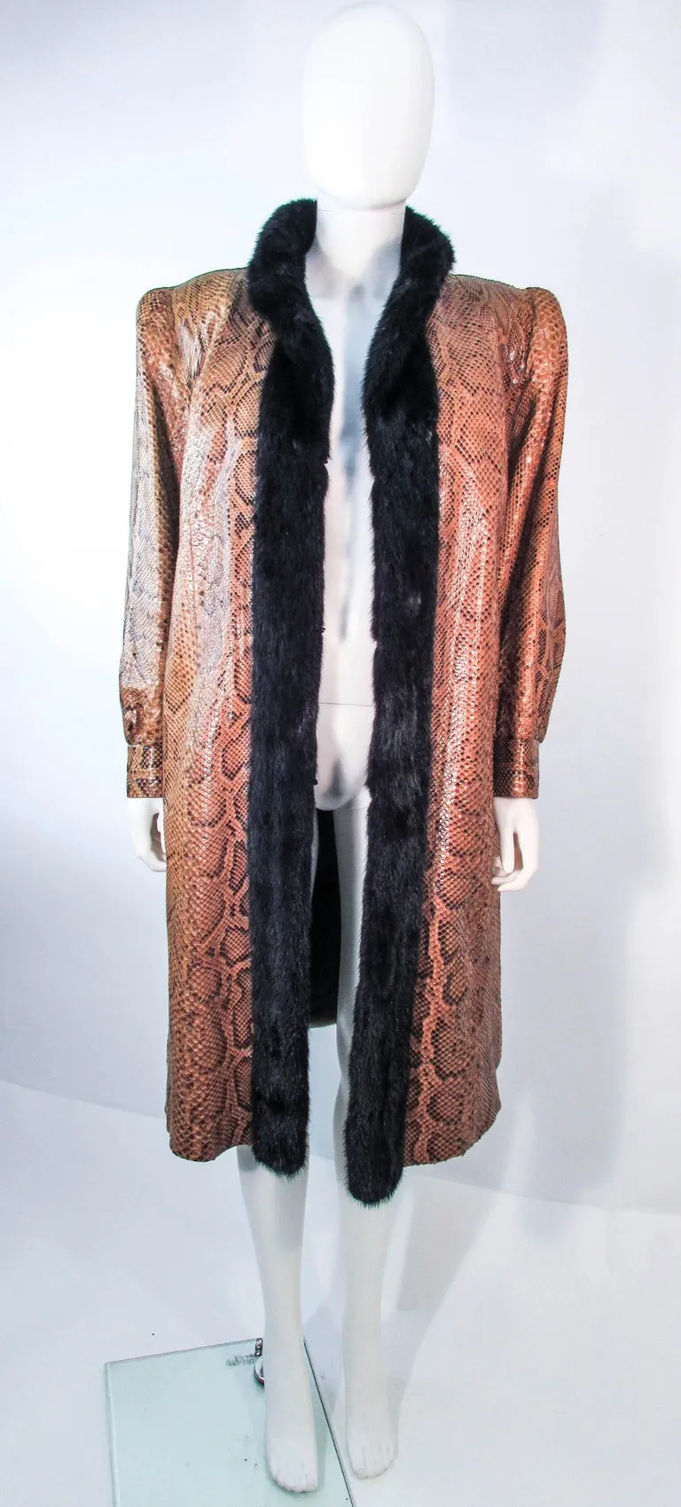 VINTAGE Circa 1970s Snakeskin Coat, Mink Trim Size 4-8
