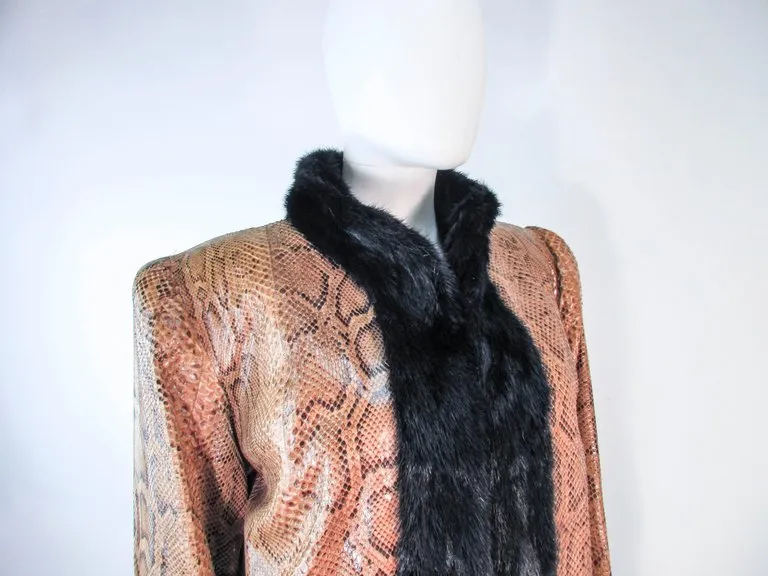 VINTAGE Circa 1970s Snakeskin Coat, Mink Trim Size 4-8