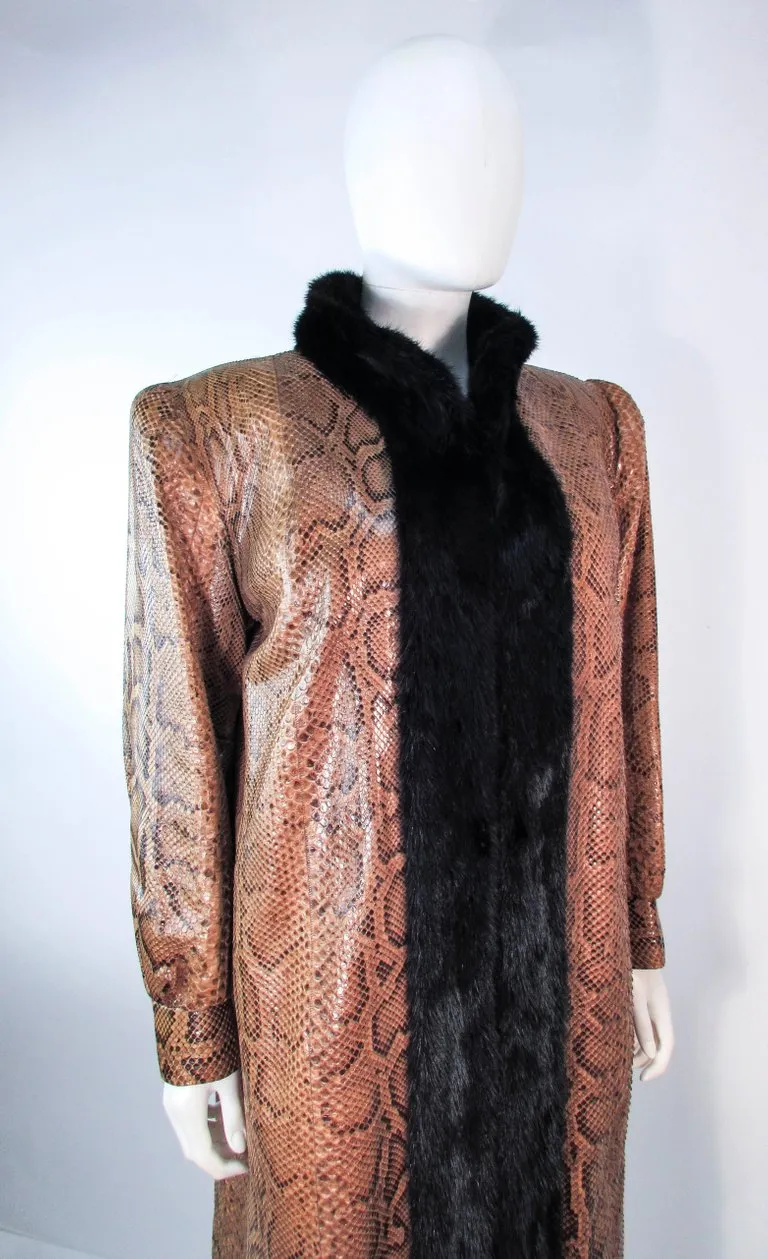 VINTAGE Circa 1970s Snakeskin Coat, Mink Trim Size 4-8