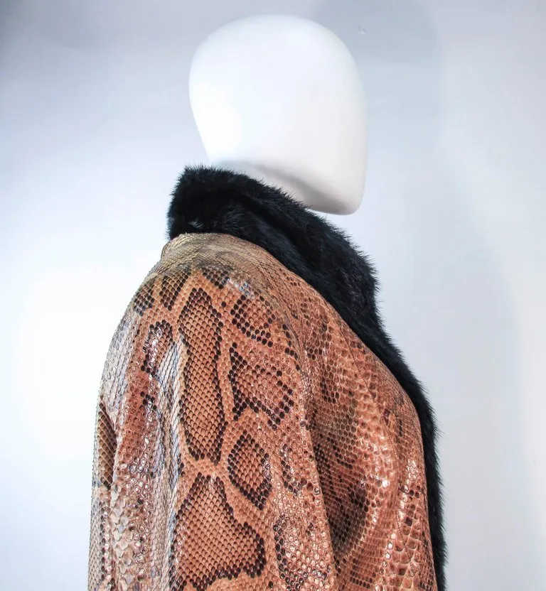 VINTAGE Circa 1970s Snakeskin Coat, Mink Trim Size 4-8