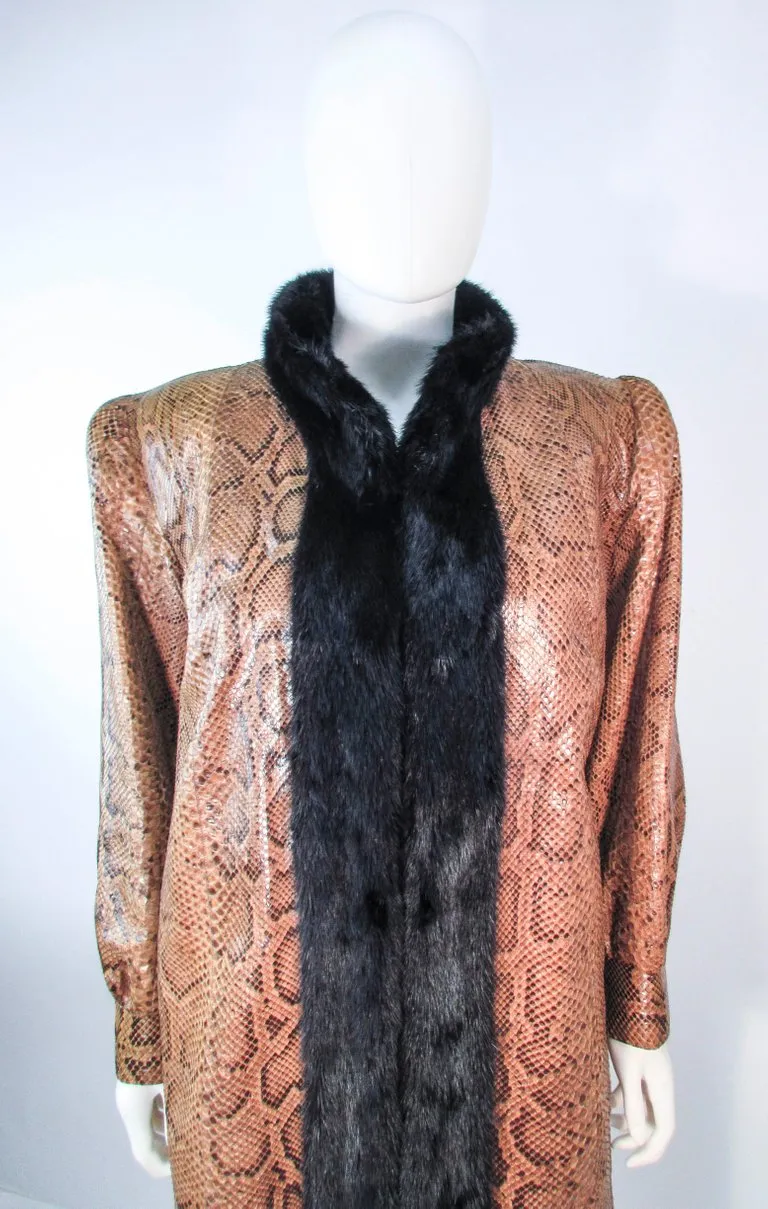 VINTAGE Circa 1970s Snakeskin Coat, Mink Trim Size 4-8