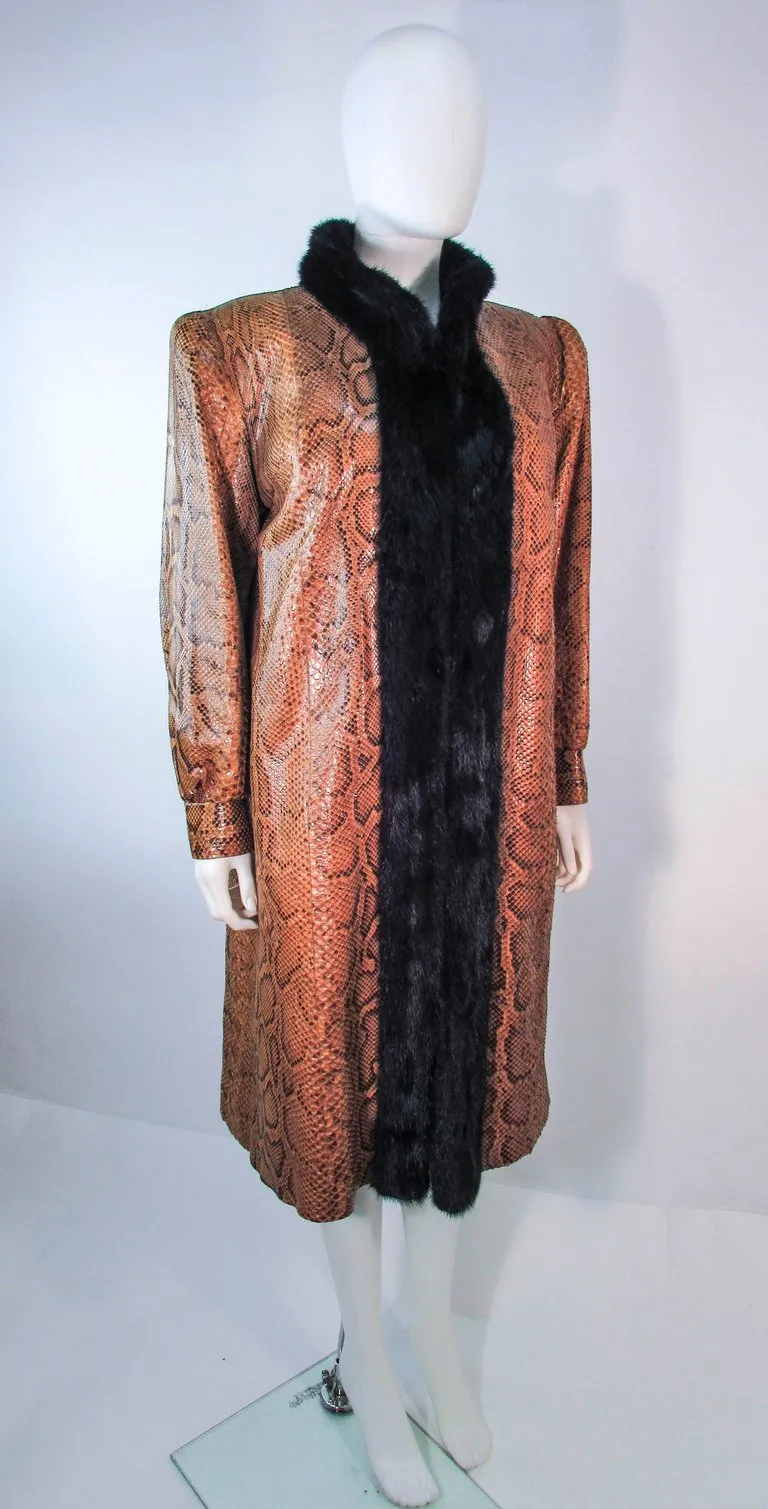 VINTAGE Circa 1970s Snakeskin Coat, Mink Trim Size 4-8