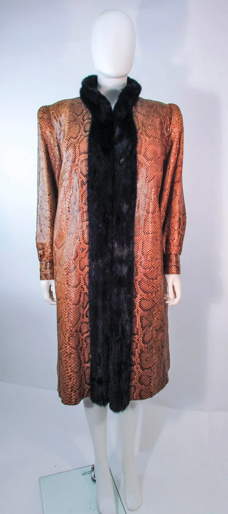 VINTAGE Circa 1970s Snakeskin Coat, Mink Trim Size 4-8