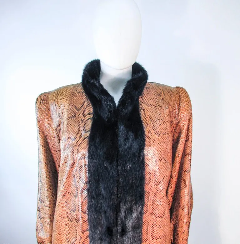 VINTAGE Circa 1970s Snakeskin Coat, Mink Trim Size 4-8