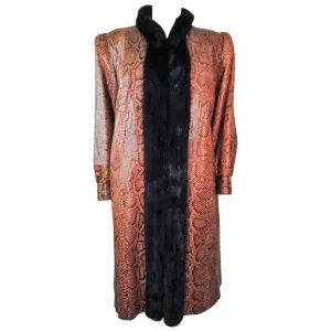 VINTAGE Circa 1970s Snakeskin Coat, Mink Trim Size 4-8