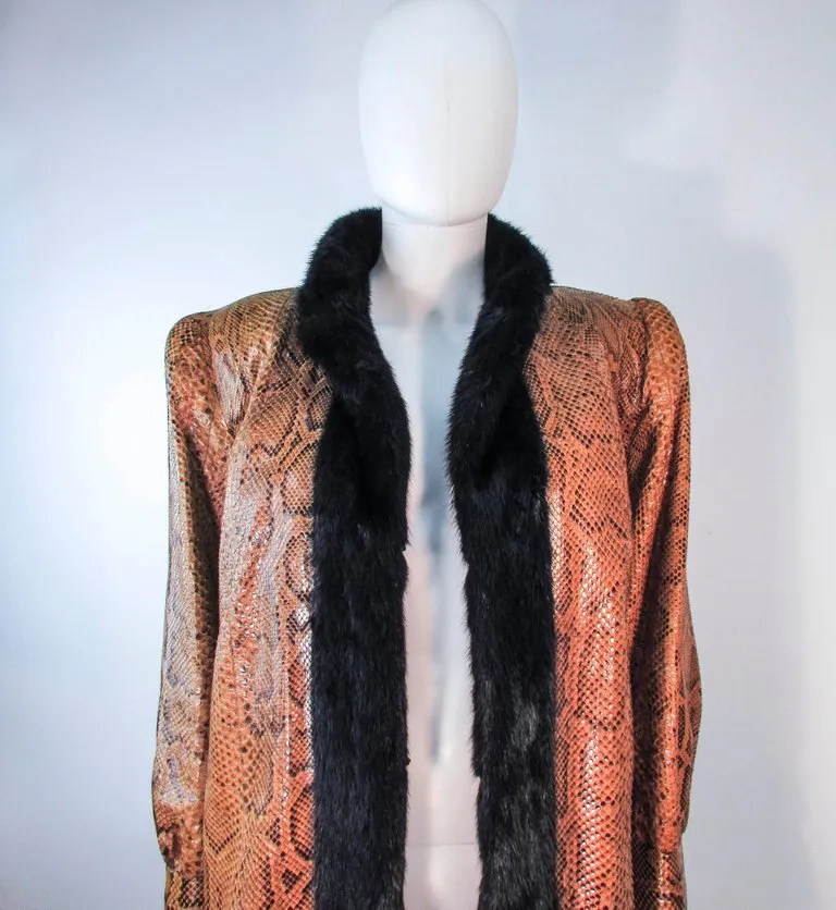 VINTAGE Circa 1970s Snakeskin Coat, Mink Trim Size 4-8