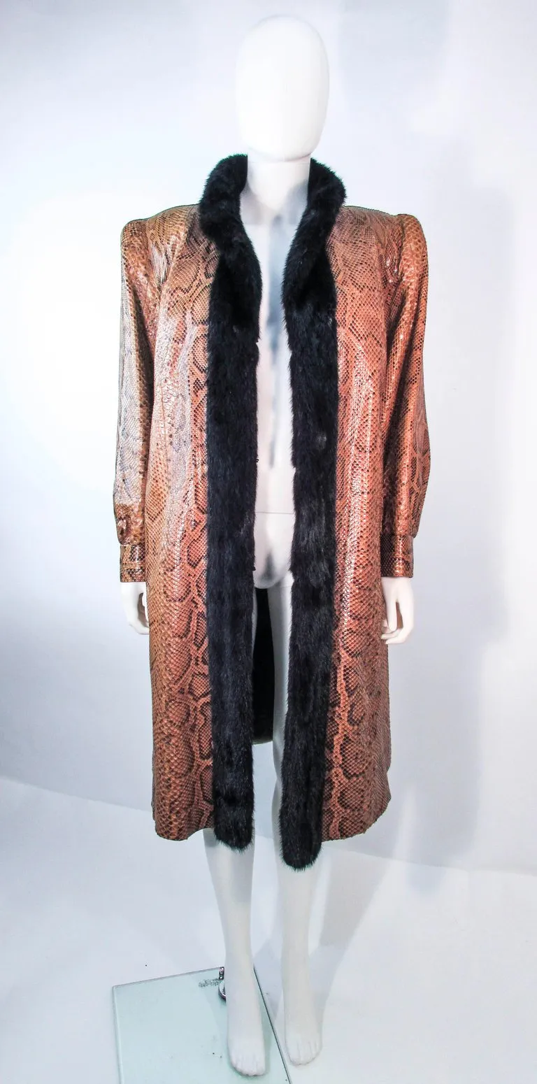 VINTAGE Circa 1970s Snakeskin Coat, Mink Trim Size 4-8
