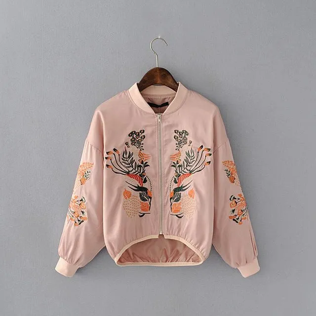 Vintage Floral Embroidery Basic Jacket Coat Women Autumn 2018 Street Bomber Jacket Baseball Jackets Jaqueta Casaco Feminina L997