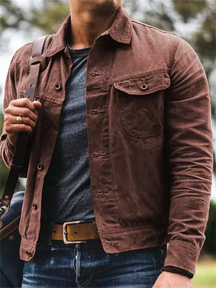 Vintage Oil Waxed Slim Fit Stand Collar Coat for Men
