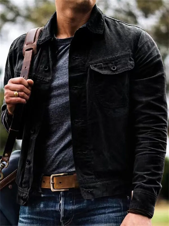 Vintage Oil Waxed Slim Fit Stand Collar Coat for Men