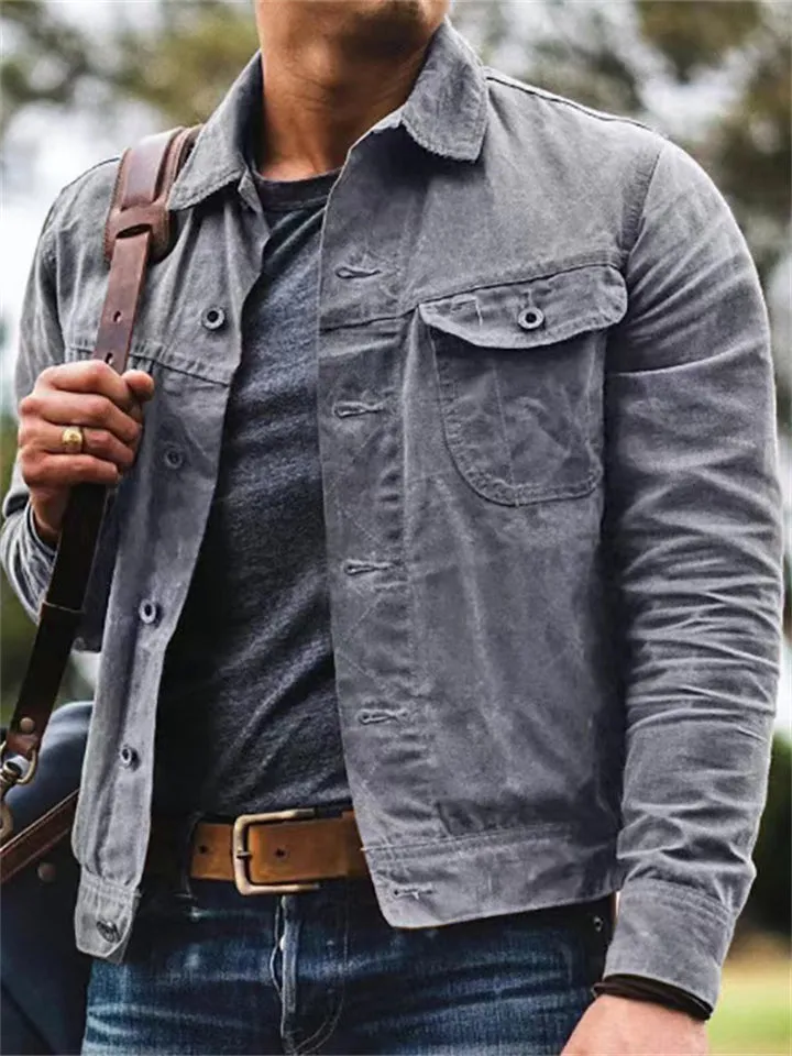 Vintage Oil Waxed Slim Fit Stand Collar Coat for Men