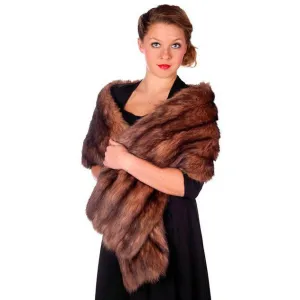 Vintage Stole 70" Long Dark Brown Badger Fur  Mendessolle 30S