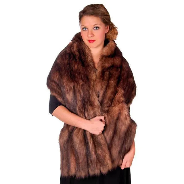 Vintage Stole 70" Long Dark Brown Badger Fur  Mendessolle 30S