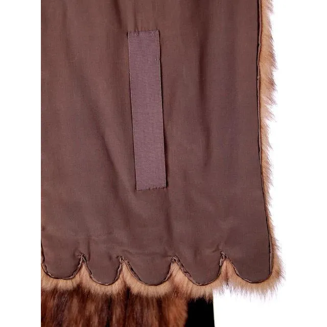 Vintage Stole 70" Long Dark Brown Badger Fur  Mendessolle 30S