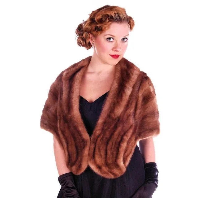 Vintage Stole Short Whiskey Colored Mink Stole Silk Lined 1950S