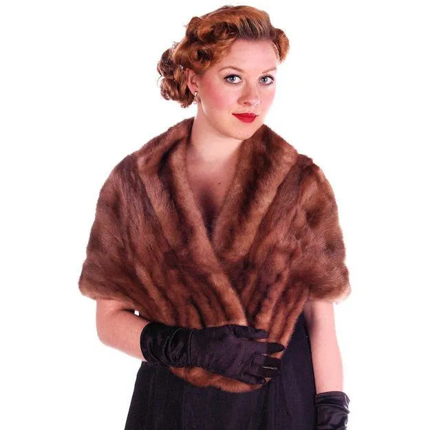 Vintage Stole Short Whiskey Colored Mink Stole Silk Lined 1950S