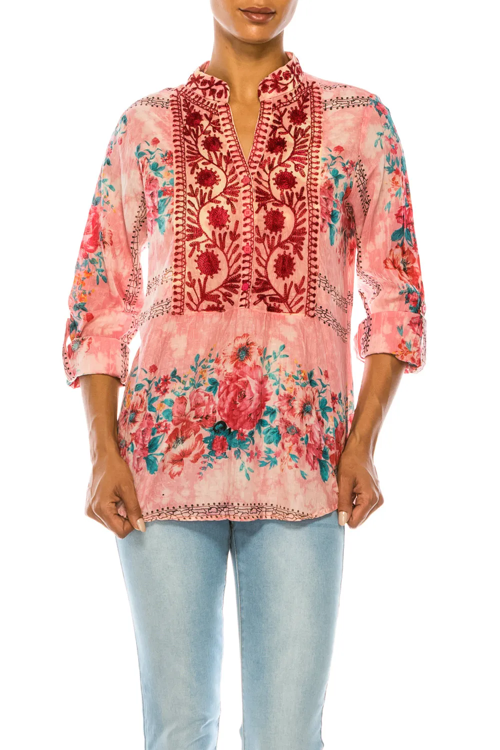 Vintage Tunic with Floral Embroidery