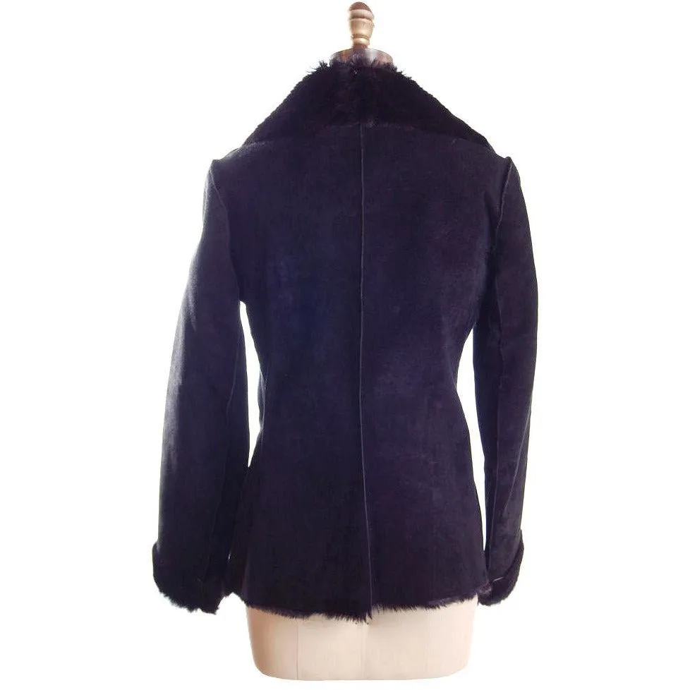 Vintage Womens Black  Pony/Suede Asymmetrical  Zipper Jacket 1970s Italy  App.Size 6